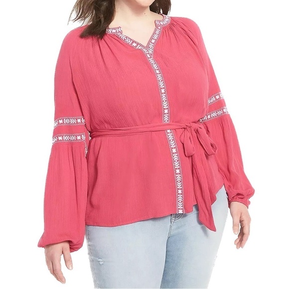 Nwt Lane Bryant Long-Sleeve Belted Peasant Blouse (K96.9) - Picture 1 of 4